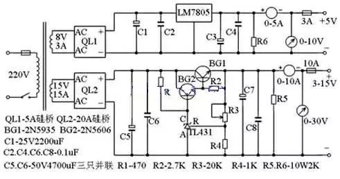 3~15V稳压可调电源电路图