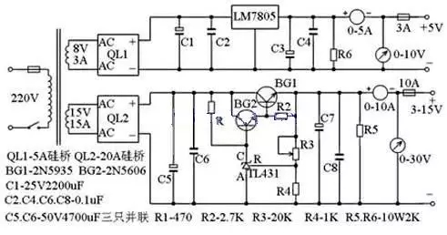 3～15V稳压可调电源电路图